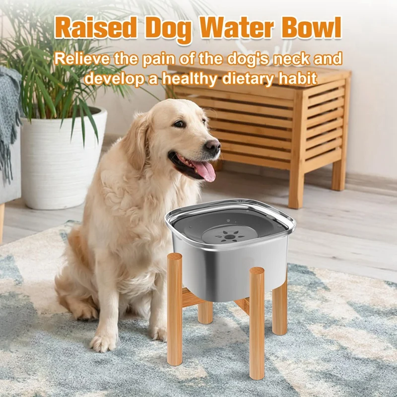 

3L Elevated Dog Water Bowl, Stainless Steel Raised Dog Food Bowl With Stand, Large Capacity No Spill