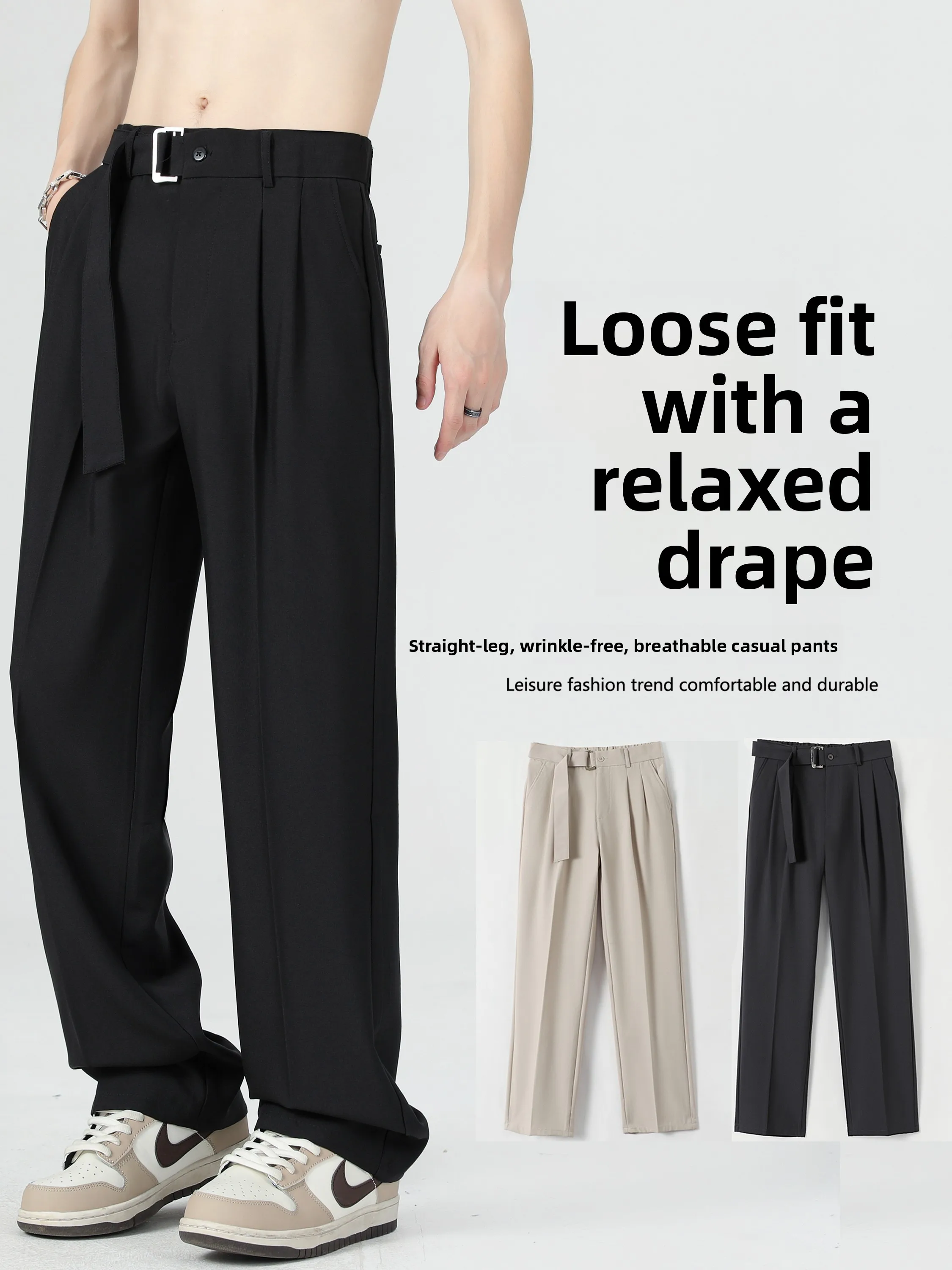 

Bla Straight Leg Men's Spring Summer Long Pants Casual Unpred Suit Trousers for Teen Boys Comfortable Loose Fit Youth Sle