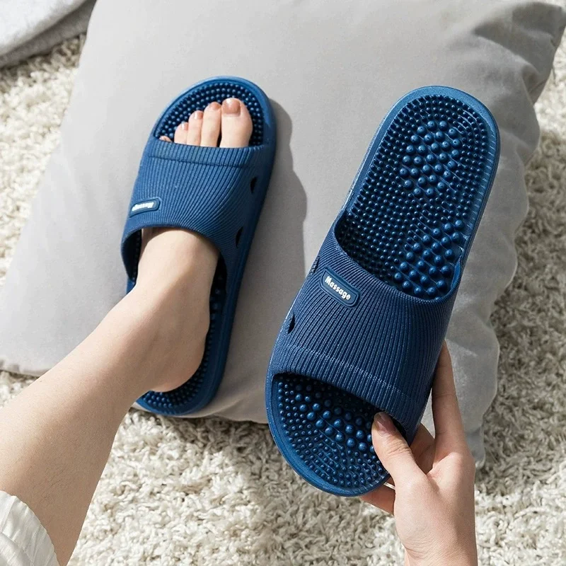 Solid Color Men's Massage Non Slip Bathroom Slippers Summer Soft Soled Minimalist Women's Health Shoes Couple Bath Slippers