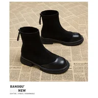 2025 Autumn New Women's Ankle Boots - Retro Panel Round Toe Side Zipper Chunky Heel Fashion Short Boots for Women - Image 5