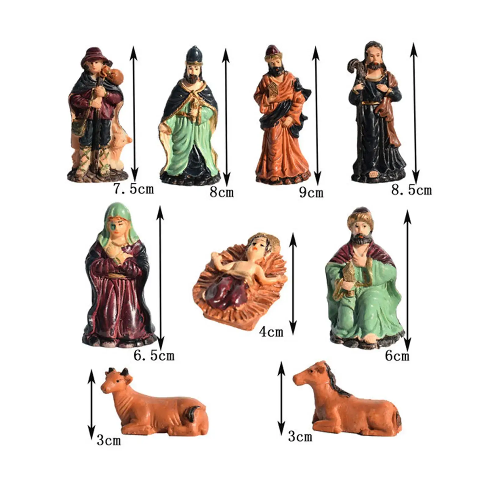 9Pcs Religious Christmas Nativity Scene Crafts Traditional Hand Painted
