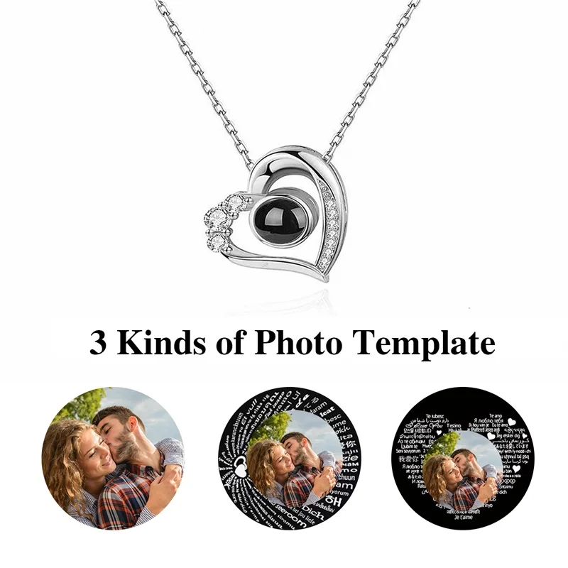 Custom Projection Necklace Personalized Picture Heart Pendant Necklace Memorial Photo Jewelry Valentines Day Gifts for Her