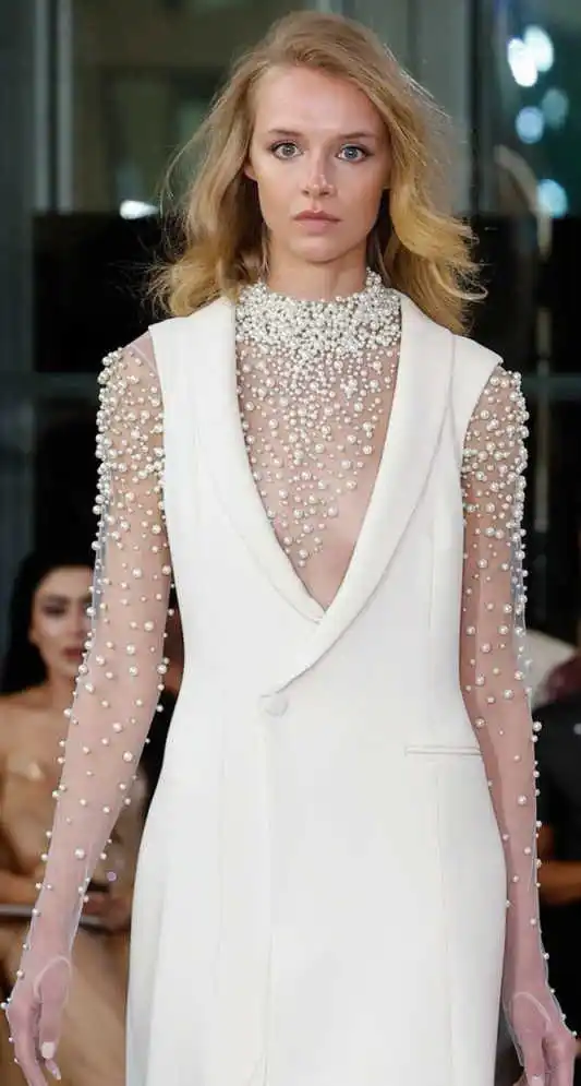 여성용 구슬 장식 재킷 싱글 브레스트 진주 비즈니스 파티 레귤러 핏 여성용 블레이저 드레스 원피스 맞춤형 정장