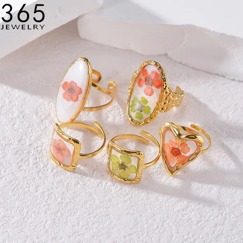 8 Styles High Quality Romantic Sweet Flowers Ring Stainless Steel Gold Color For Women Party Jewelry Gifts