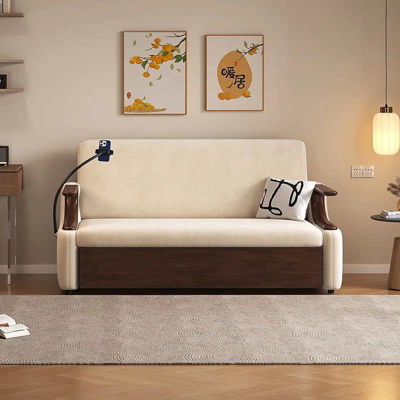 New double sofa bed foldable household small apartment living room dual-purpose integrated telescopic multi-functional solid