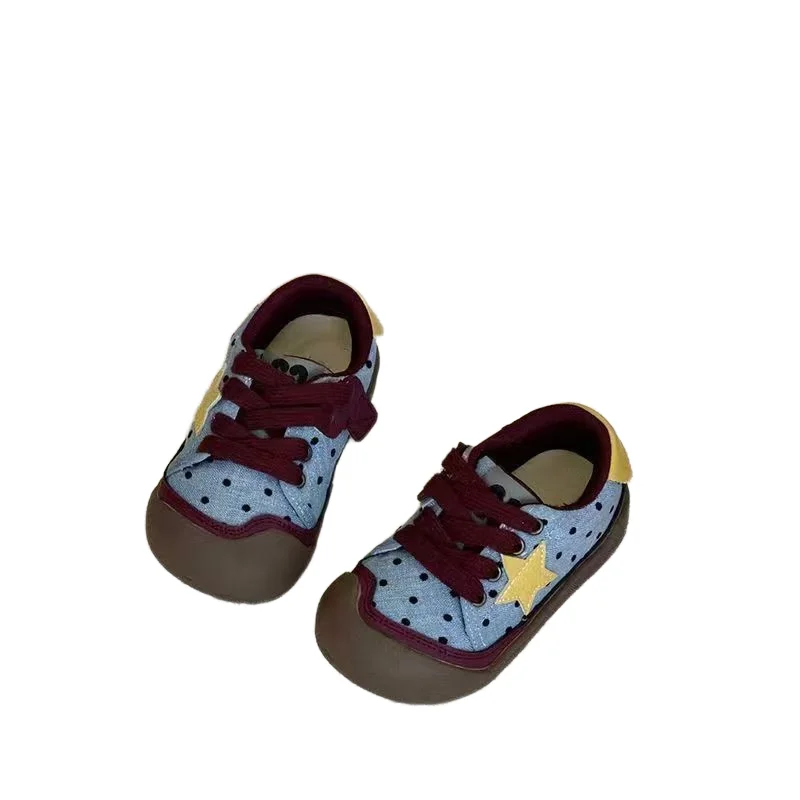Sneakers Kids Autumn 2026 New Boys Girls Sports Canvas Shoes Casual Board Shoes Toddler Soft Soled Children Polka Dot Star Shoes