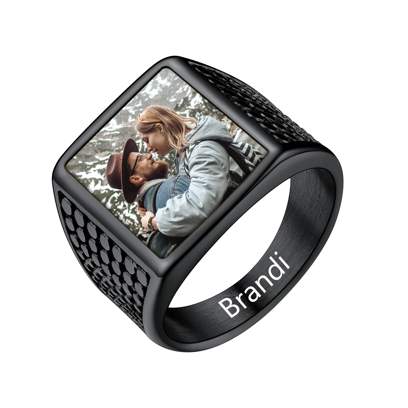 Stainless Steel Big Wide Rectangle Custom Photo Rings for Man Woman Size7-12 Personialized Picture Signet Rings Jewelry Gift