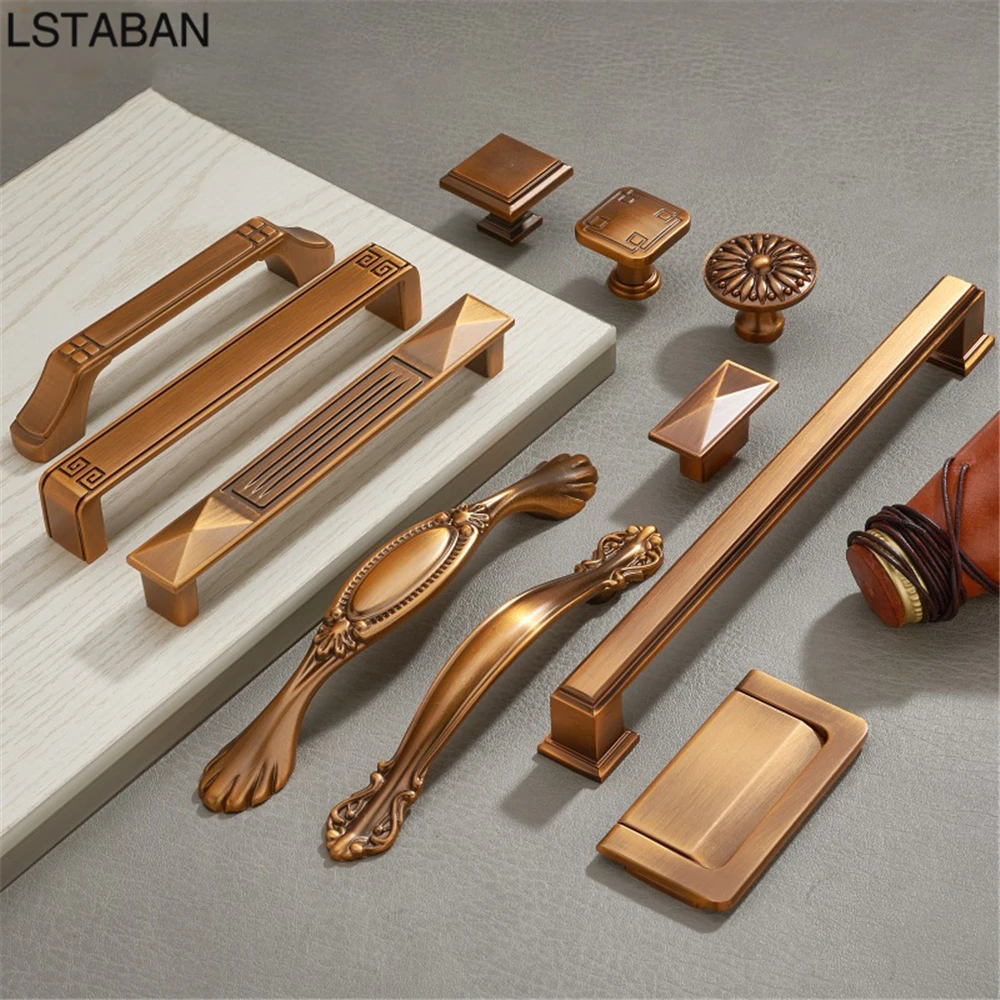 European Style Wardrobe Cupboard Cabinet Handle Zinc Alloy Solid Push Pull Door Handle Antique Kitchen Furniture Drawer Knobs