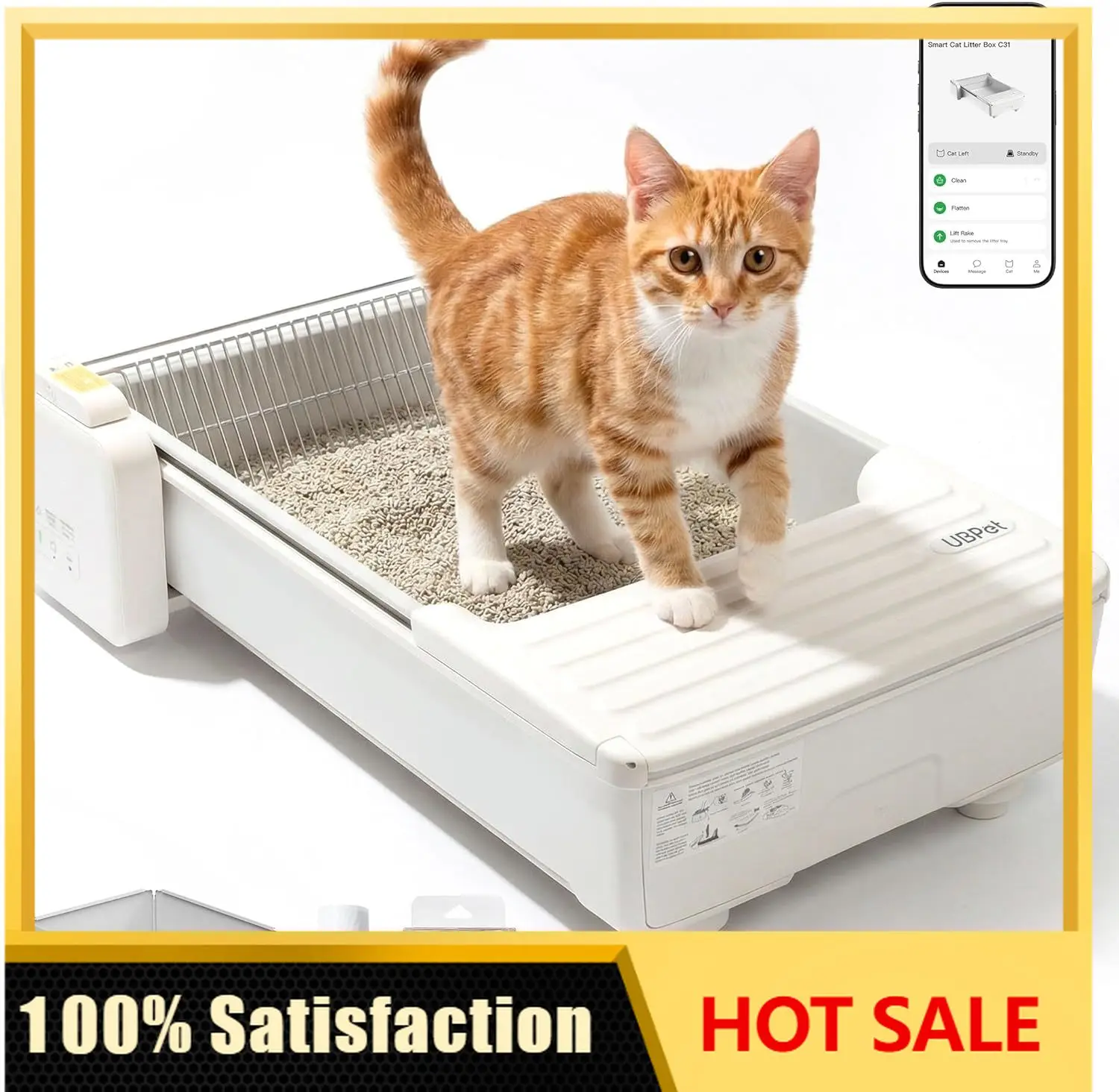 Open Top Automatic Cat Litter Box, Self Cleaning Litter Box with Anti-Pinch Sensors, APP Monitoring & Odor Control,Large Capacit