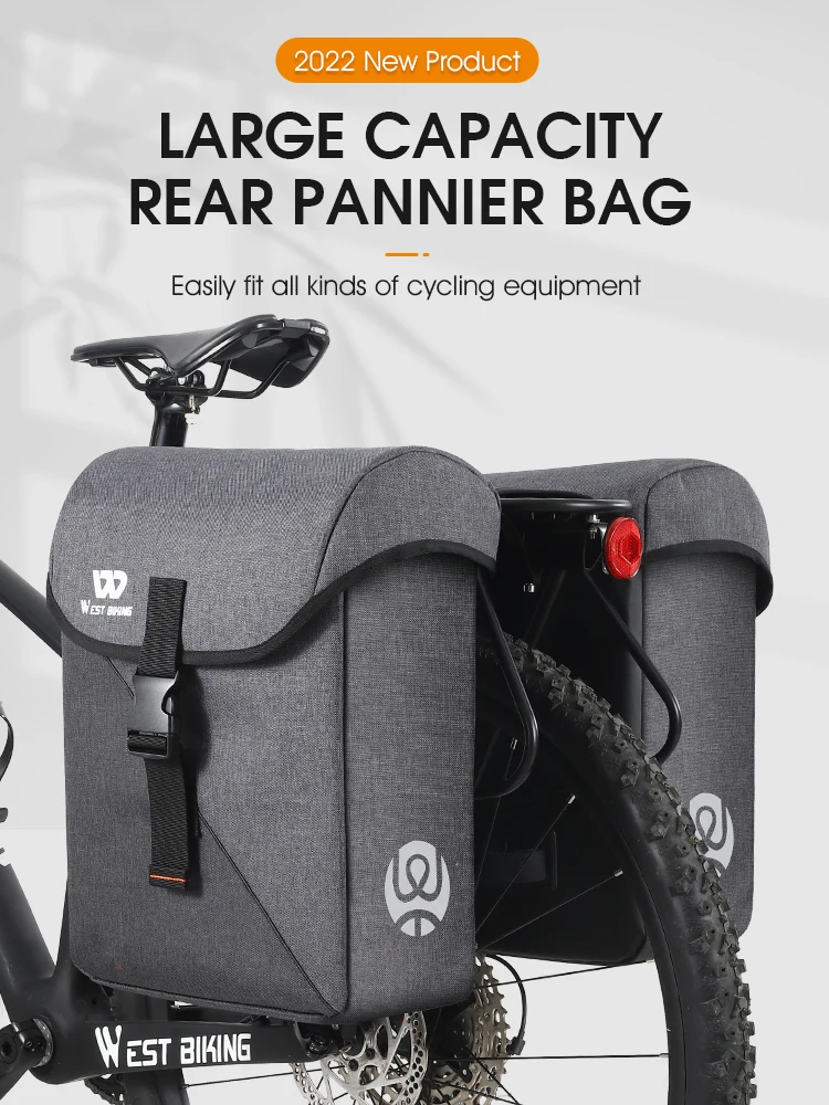 AliExpress West Biking WEST BIKING Double Sided Bicycle Rear Rack Bag 35L Waterproof Bike Pannier Bag With Rain Cover Reflective MBT Bike Luggage Bag ﻿