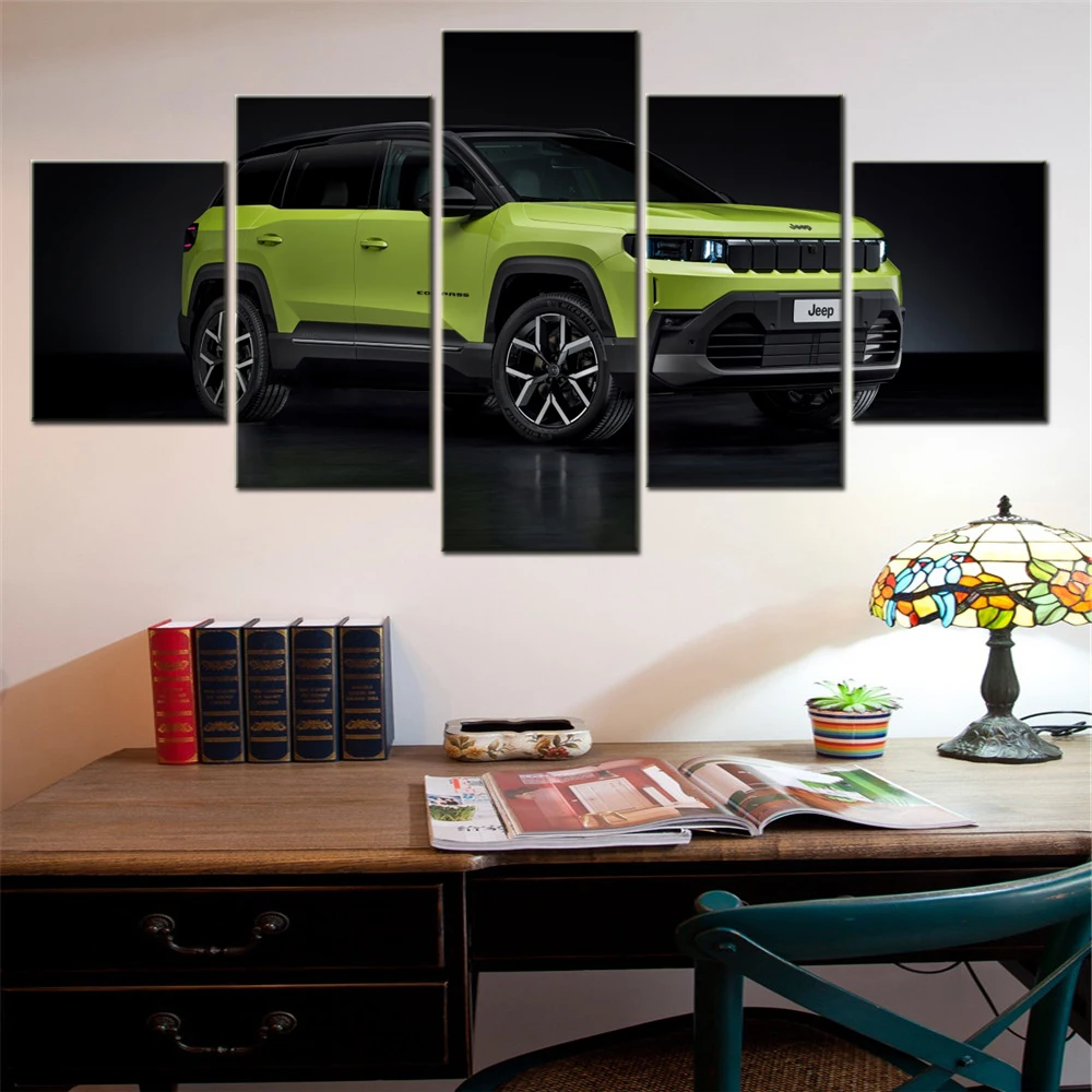 5 Pieces Canvas Wall Arts Poster Painting Black Dark Jeep Compass e First Edition Wallpaper Home Decoration Interior Artwork