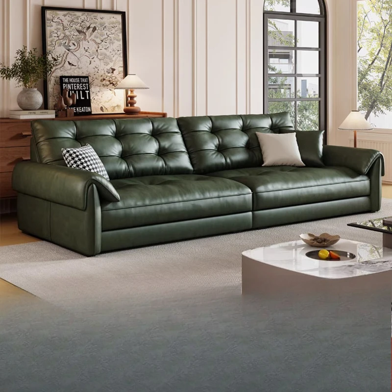 

Italian minimalist leather sofa, antique straight oil wax first layer in the living room