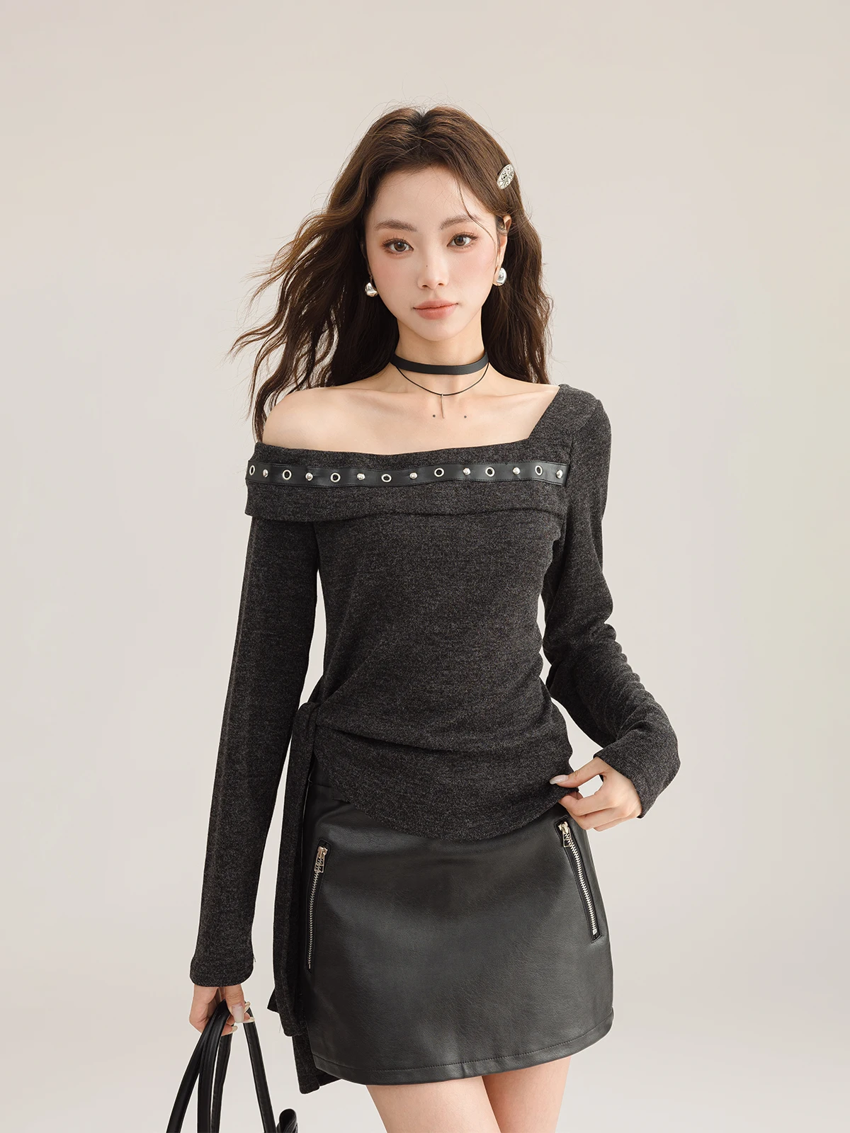 

Модный вязаный женский топ на одно плечо, удлиненный, с асимметричным дизайном, осенне-зимняя новинка, стройнящий силуэт