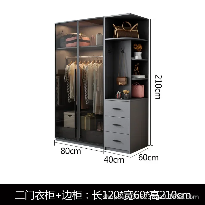 Modern wardrobes L shape with LED light walk in closets image 2