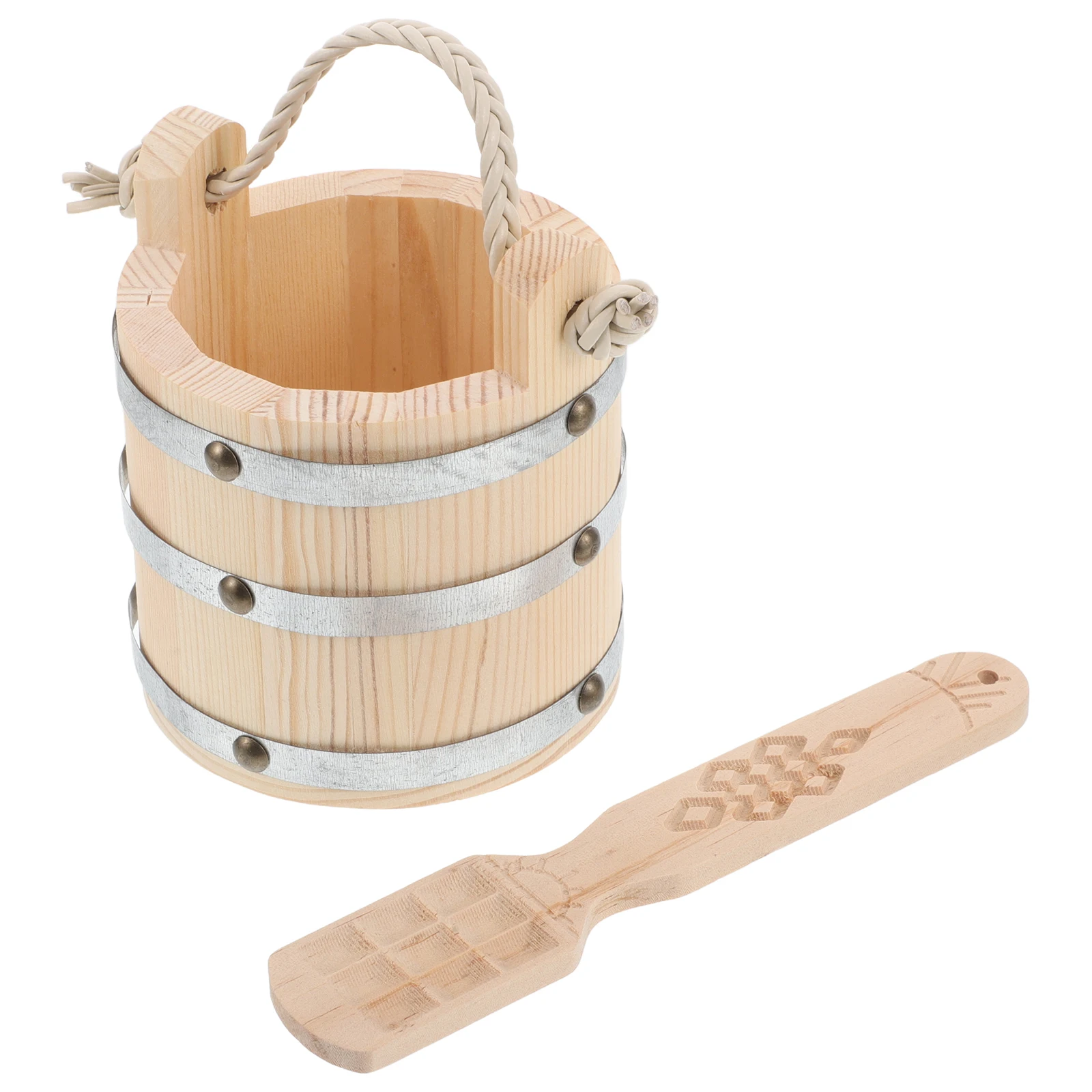 

Solid Wood Kitchen Bucket Household Rice Storage Barrel Ladle Thickened Seamless Design Home Restaurant Use Natural Food Safe