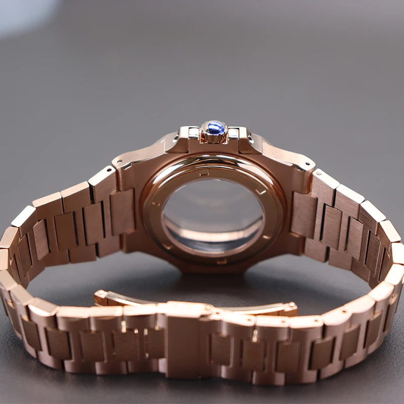 Rose Gold 40mm Watch Case Parts WatchBand For Modified Nautilus Seiko NH34 NH35 NH36 NH38 Movement 30.8mm Sapphire Crystal Glass