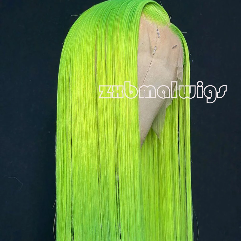 ZXBMALWIGS Synthetic Hair Straight Green 26Inches Transparent Lace Front Wigs for Black Women Glueless Cosplay