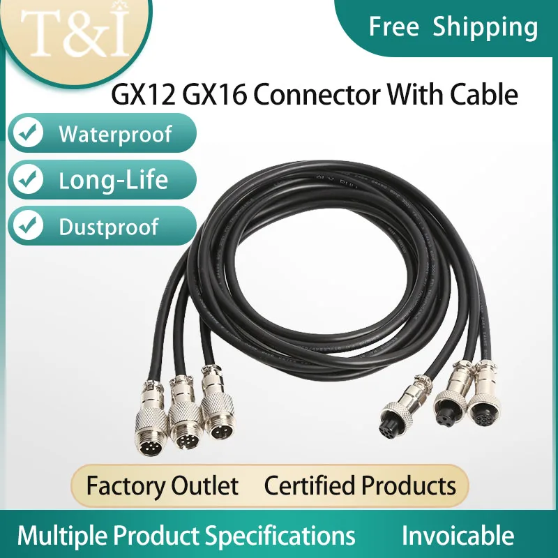 

GX12 GX16-2/3/4/5/6/7/8/9/10Pin Male And Female Aviation Plug Socket Waterproof Connector Cable Wire Socket, With 1m Cable