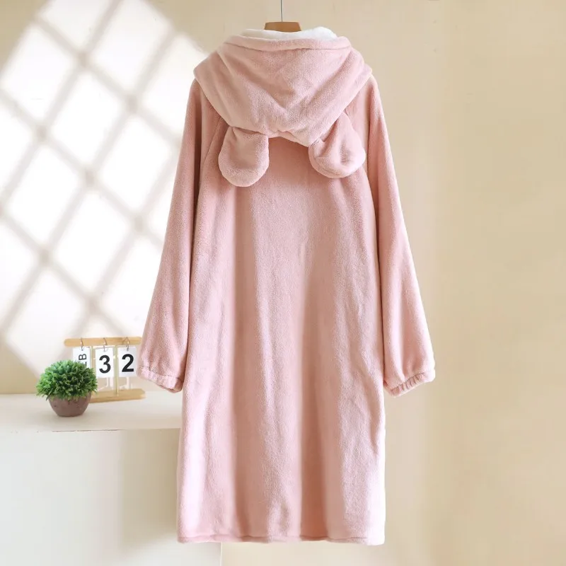Autumn Winter Women Japanese Kimono Robs High Quality Sleep Robe Soft Fleece Women Cute Hoodie Nightgown Camison Dormir Mujer