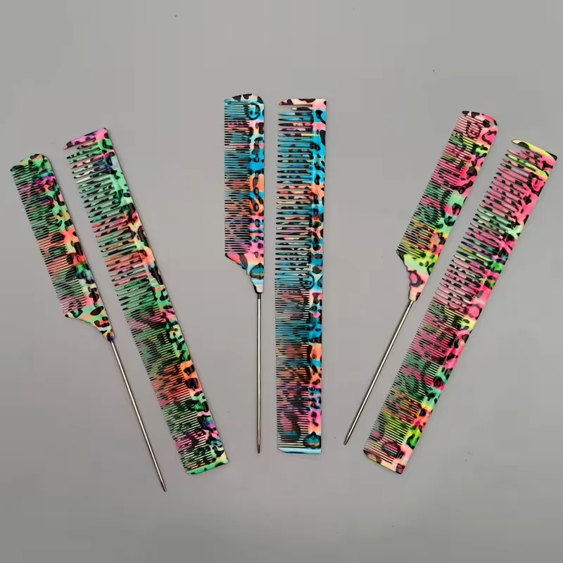 Barber's comb - Leopard print style double-sided long hair comb with pointed tail and decorative comb design