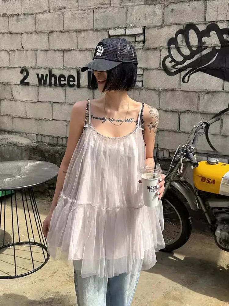 

Chic Summer New Small ence Design Sense Splice Me Strap Vest Top Women's Faionable Versatile Single Piece Polyester F...