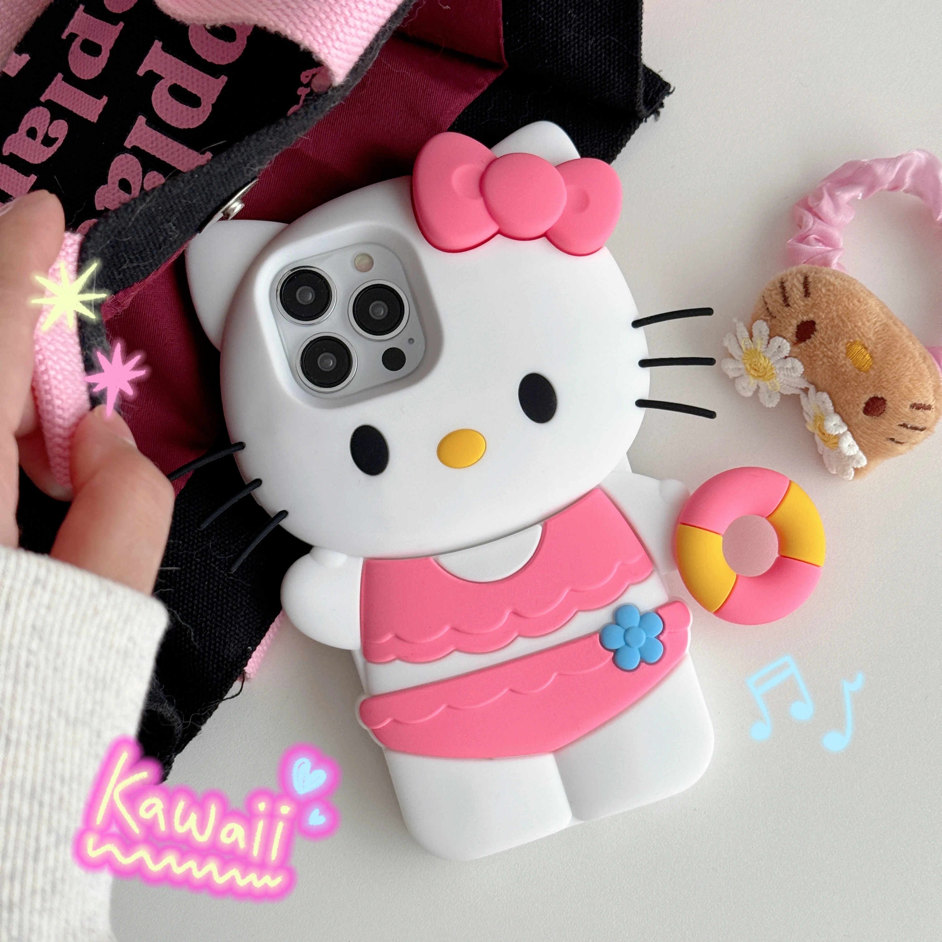 Cute Sanrio Hello Kitty 3D Stereoscopic Phone Case For IPhone 15 14 13 12 11 Pro Max Funny Summer Style Silicone Soft Back Cover