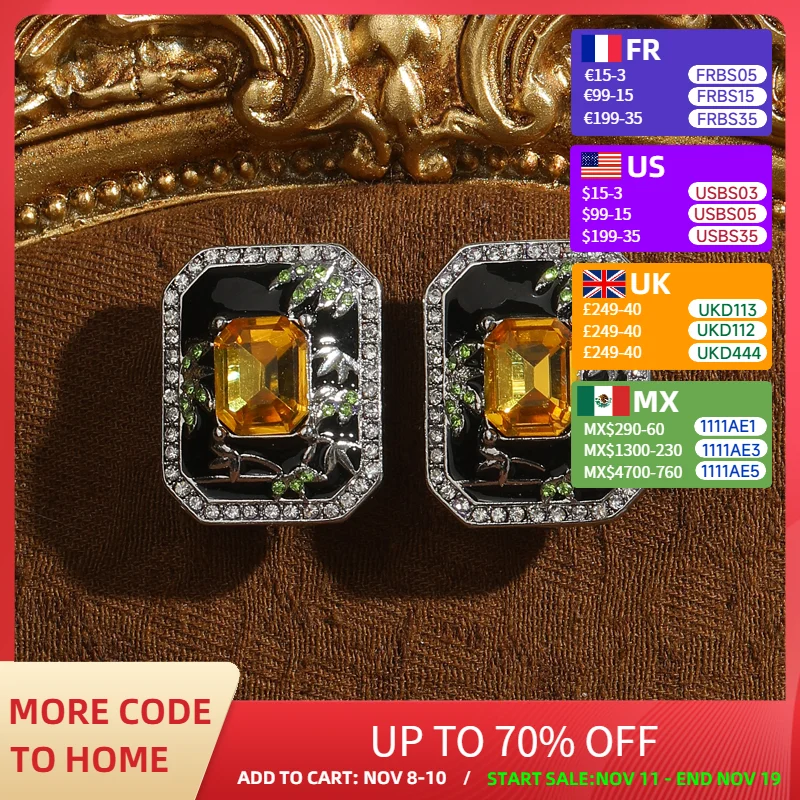 

Vintage Gold Color Black Earrings Crystal Square Rhinestone Leaf Accessories Luxury Designer Jewelry Wedding New 2025 Trends