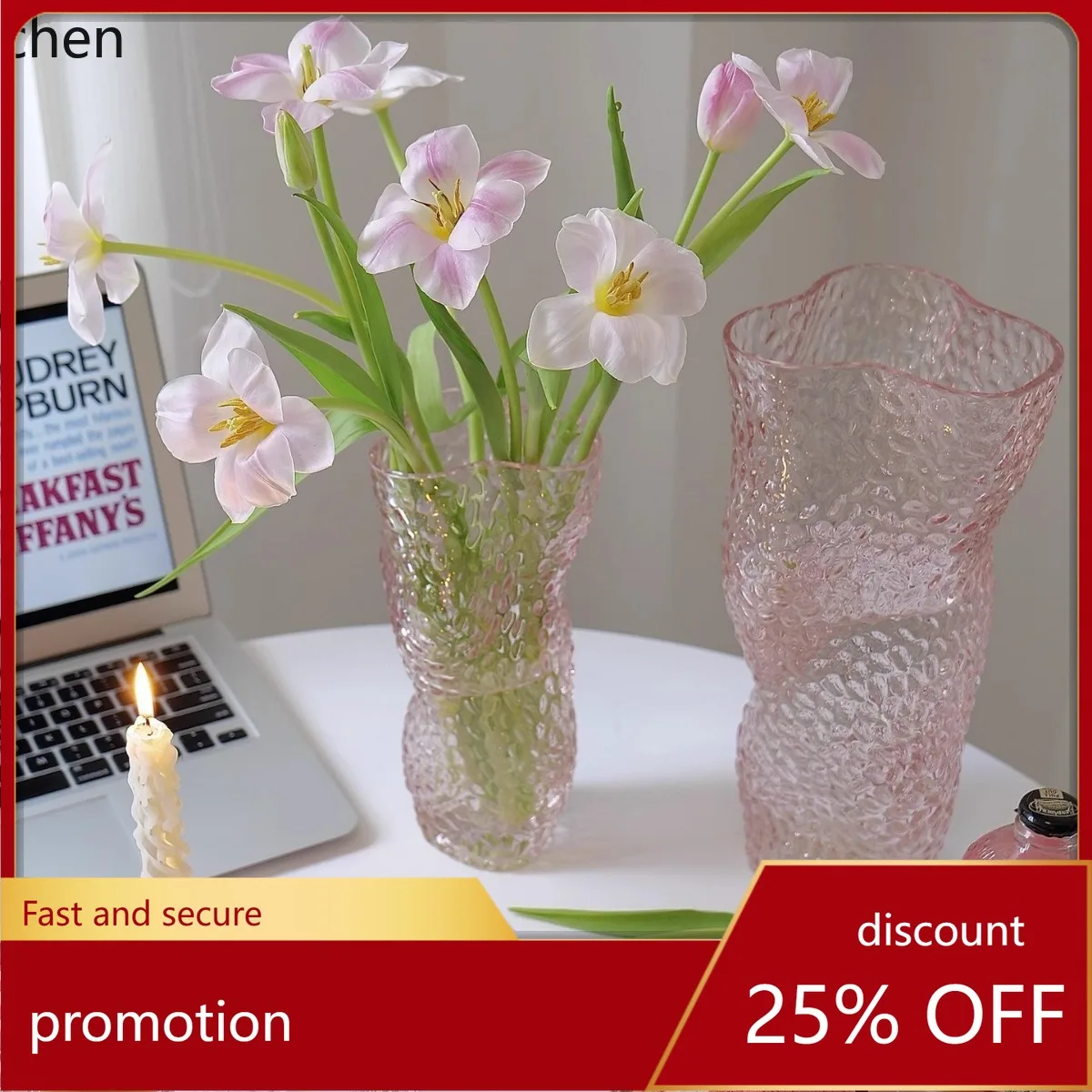 YFY  irregular twisted transparent teardrop glass tulip vase creative living room floral arrangement ornament