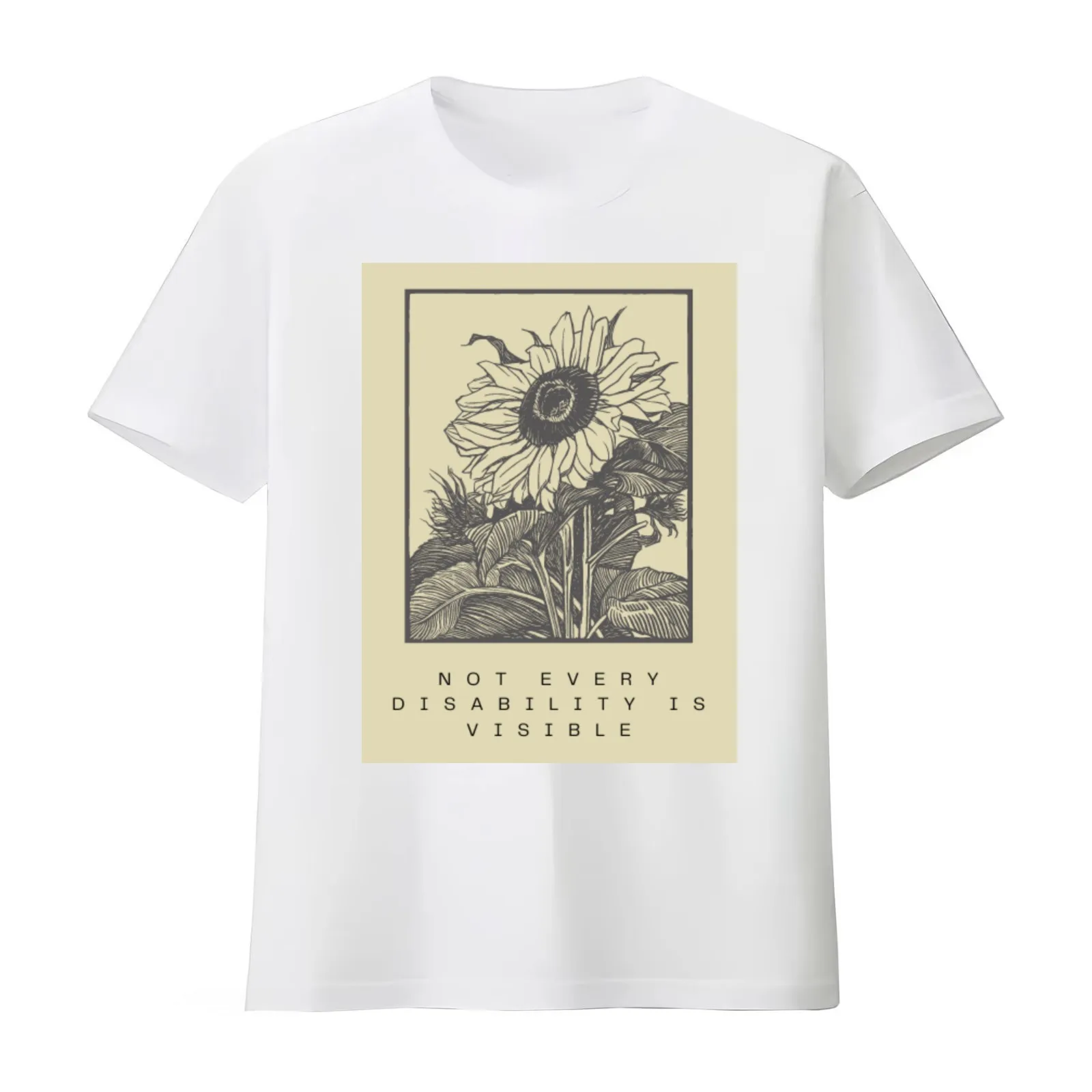 Disability Sunflower T-Shirt Summer Casual Cotton Tee Oversized Streetwear Tops Vintage Graphic Print Loose Fit Short Sleeve