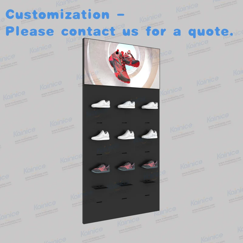 

на заказ.Kainice Индивидуальная настенная обувь из перфорированной доски, штабелируемая витрина магазина спортивной обуви
