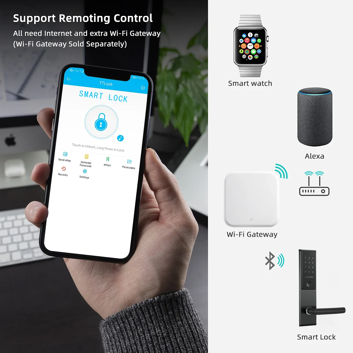 Intelligentes Türschloss aus Edelstahl TTlock Drahtloses digitales elektronisches Schloss Smart Home Holztürschloss – Detail 9