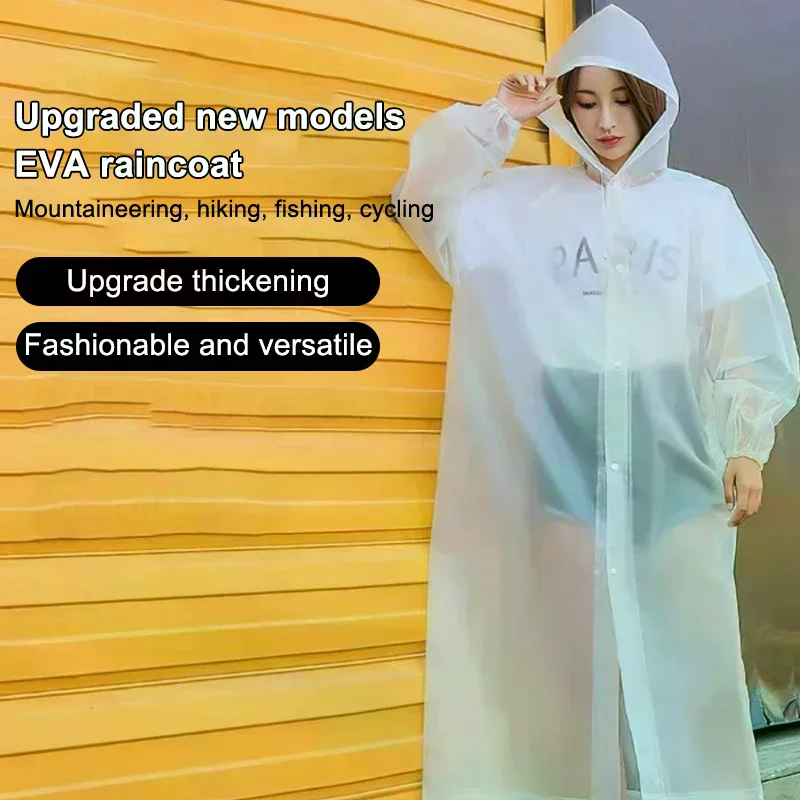 Non-disposable Portable Adult Raincoat Eva Poncho Outdoor Travel Transparent One-piece Unisex Raincoat For Man Rainwear 1PC