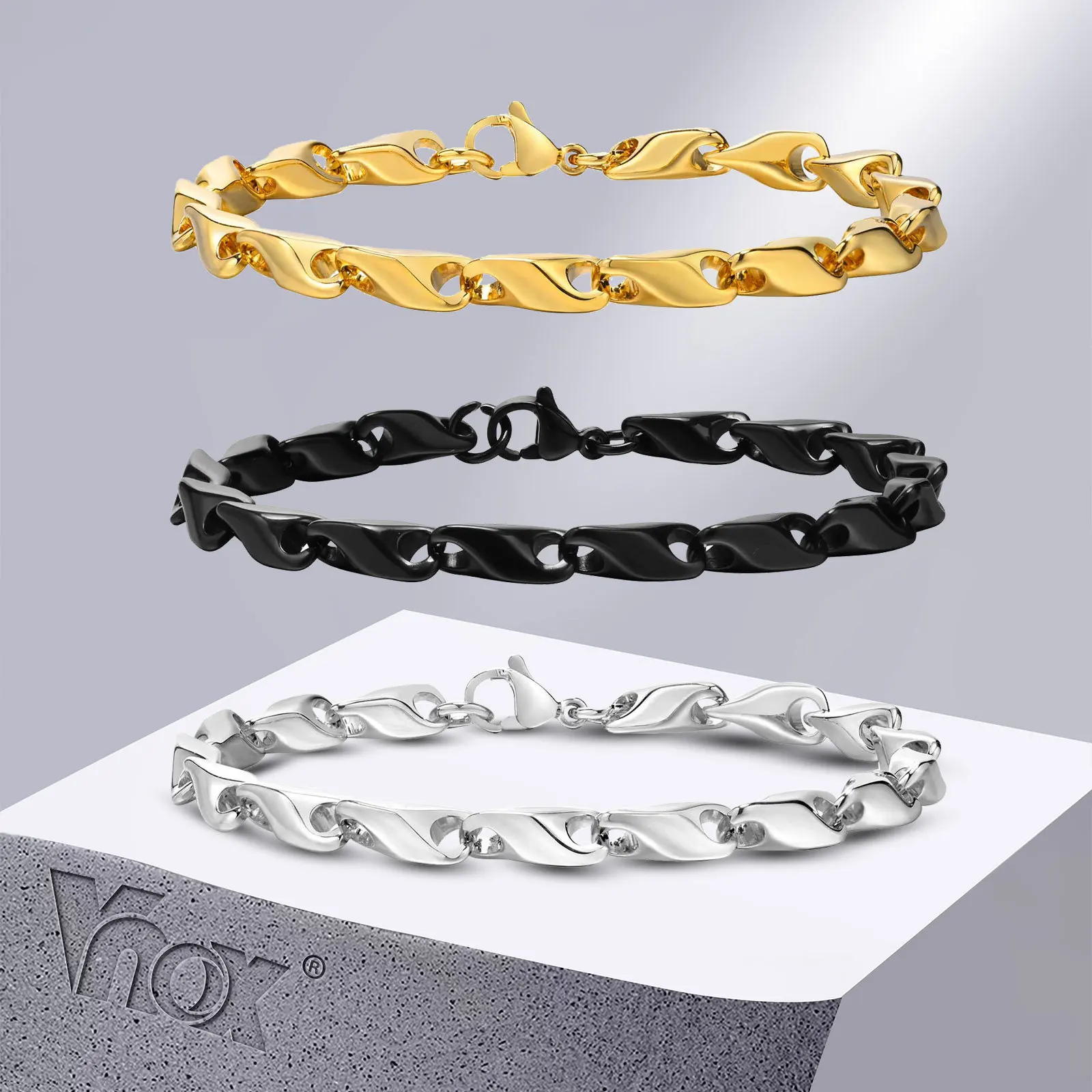 Vnox 6.4mm Stainless Steel Link Chain Bracelets for Men Women, New Fashion Casual Wristband Bracelet Gift Jewelry