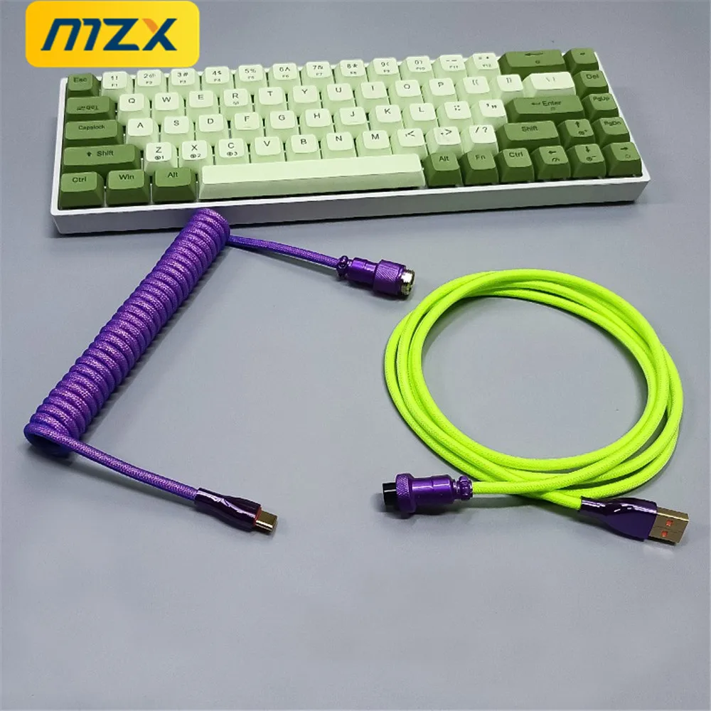 

Спиральный кабель USB-C Type-A с отсоединяемым авиационным разъемом, разноцветный, с двойной оплеткой, для игровых и механических клавиатур