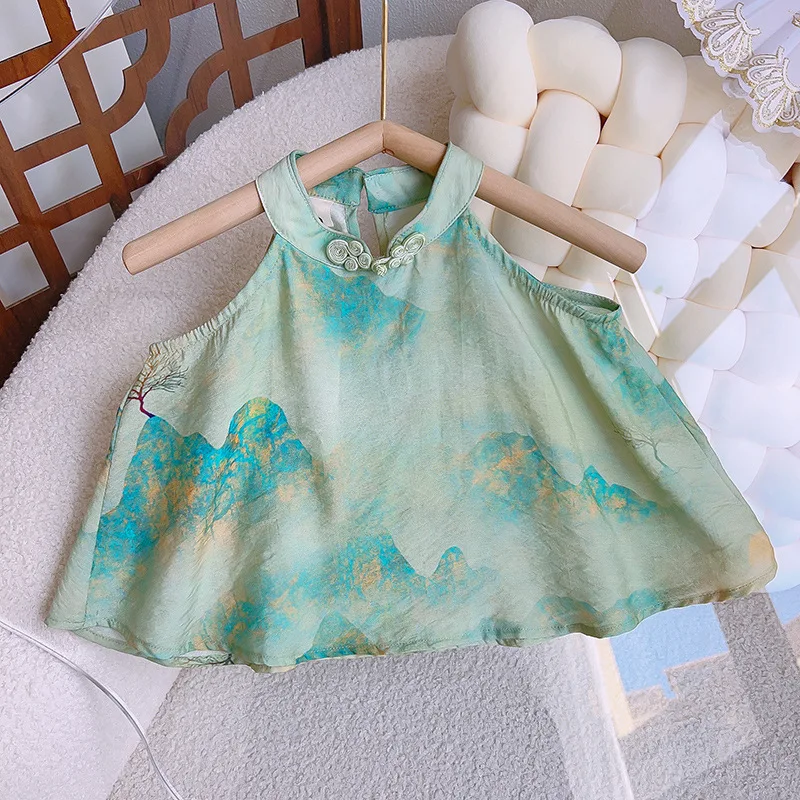 Humor Bear Girls Clothes Set  Summer Chinese style A sleeveless halter Top + Shorts 2pcs Cute Party Outfits Kids Clothes