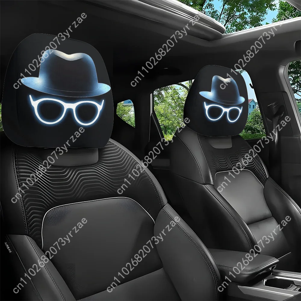 

Blue Glasses Gentleman Hat Car Seat Headrest Cover (2pcs) Environmentally Friendly Headrest Protector Comfortable Vehicle Decor