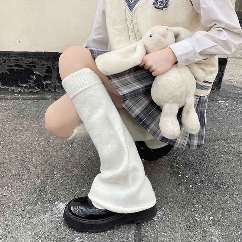 ロリータソックス 可愛い フレアニット ロングウォーマー フットカバー 白 黒 アームウォーマー レッグカワイイ JK 秋 カーフゲイター スイートレッグウォーマー