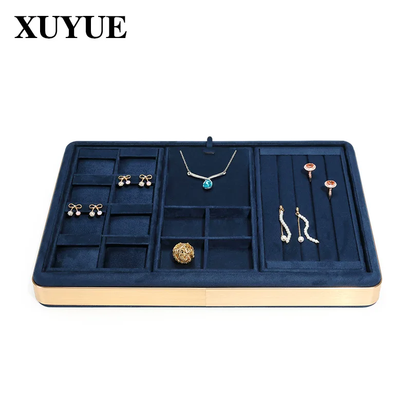 Plateau en métal bleu pour collier et bague, palette de rangement, plaque d\'affichage, accessoires de bijoux, look, nouveau