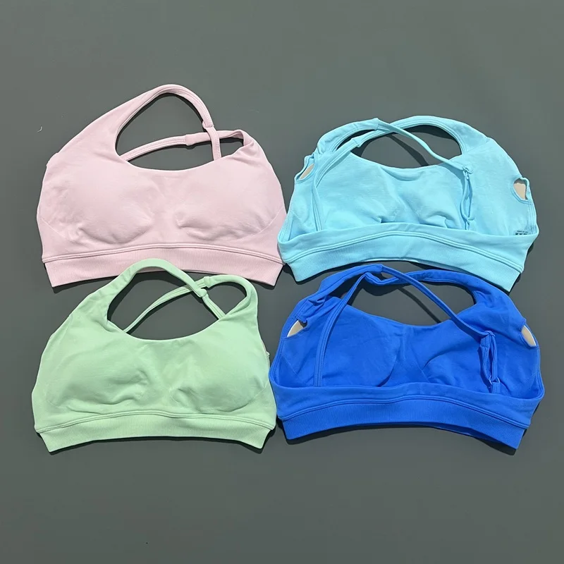 No Logo Women Asymmetric Sports Bra Seamless Yoga Top Clothing High Support Removable Chest Pad Underwear Workouts Gym Bra