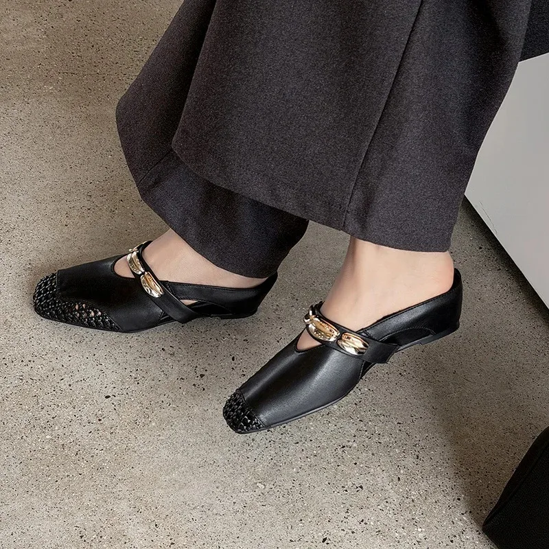 

2026 Women's Genuine Leather Black Sandals Comfortable and Pretty Designer Luxury Summer Square Toe Wedge Heel Women Slippers