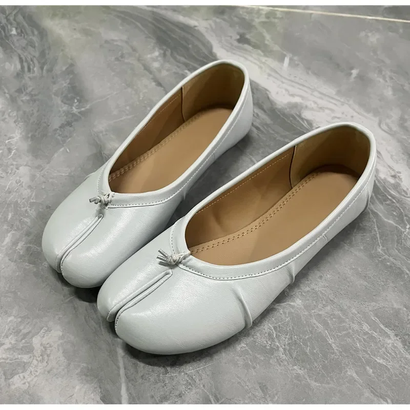 Split-Toe Damen Ballerinas Modische Tabi-Schuhe Lässige Slip-on Loafers Damen Plissierte Leder-Espadrilles Zapatillas Mujer – Detail 18
