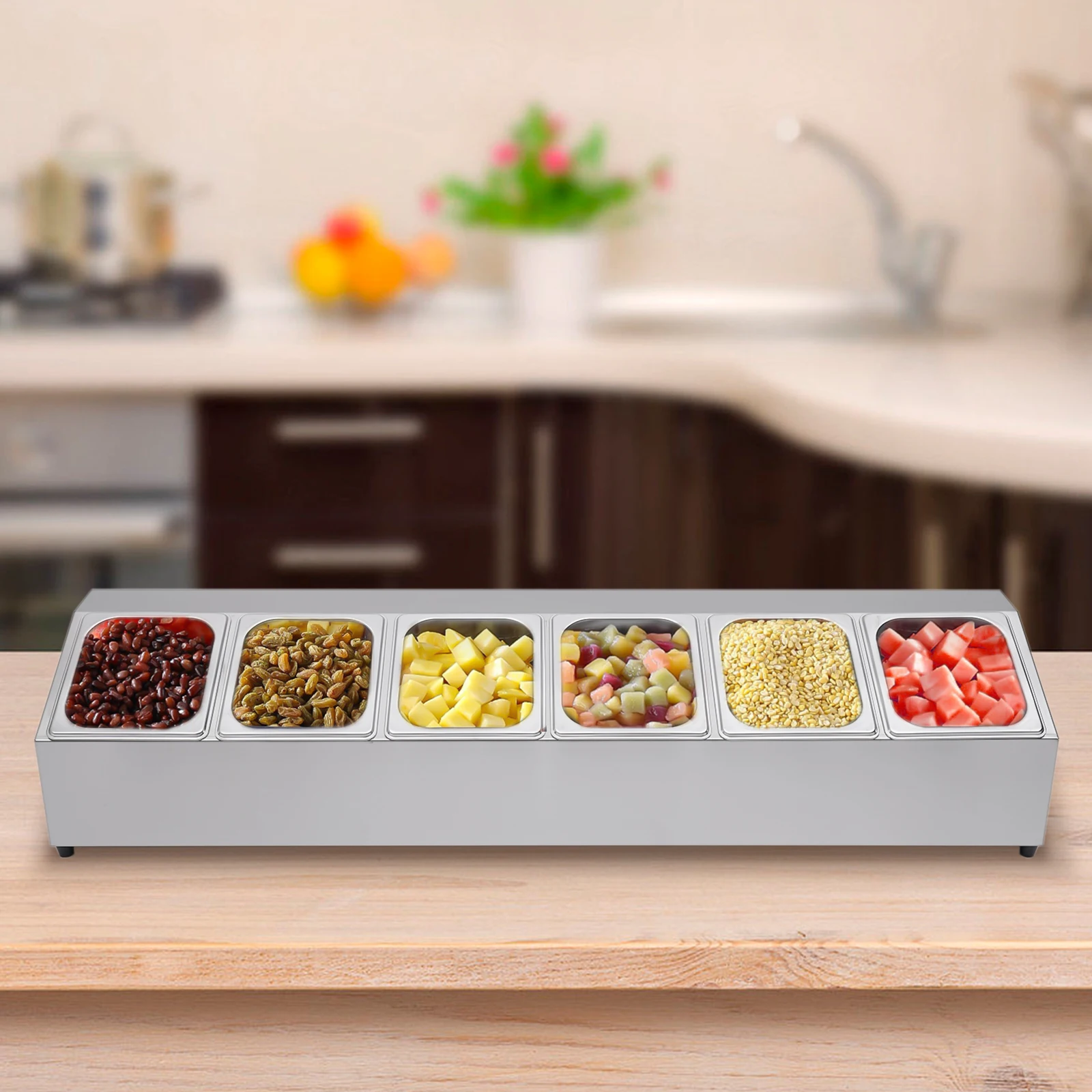 Zutatbehälter aus Edelstahl mit 6 Gittern, Zutatbox, Beilage, Barbehälter mit Deckel