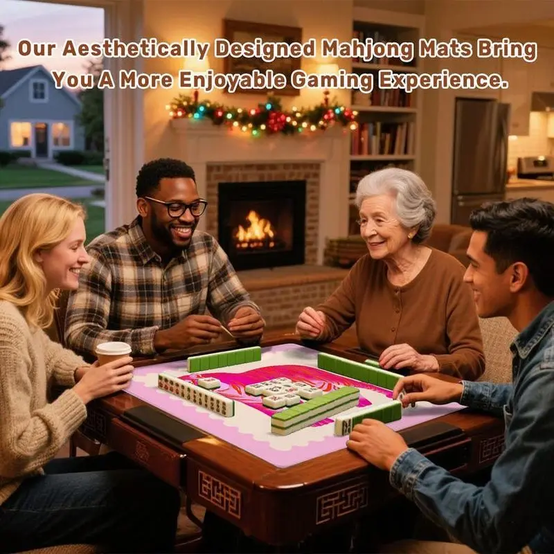 VIKAMA Solid Pink Gradient Tiger Mahjong Mat Soft Noise Reducing Girly Pad Family American Mahjong Table Cover