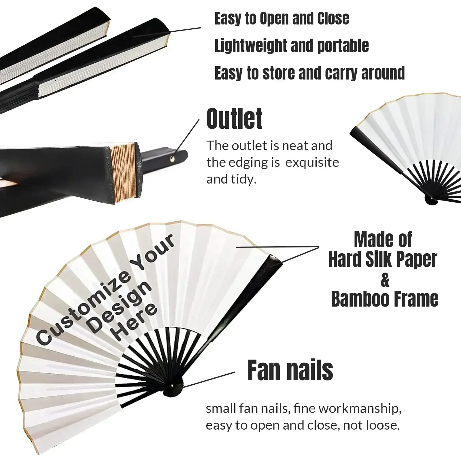 Custom Folding Fan Personalized Handheld Folding Fans with Bamboo Frames Vintage Style for Dancing Cosplay Wedding Party Props