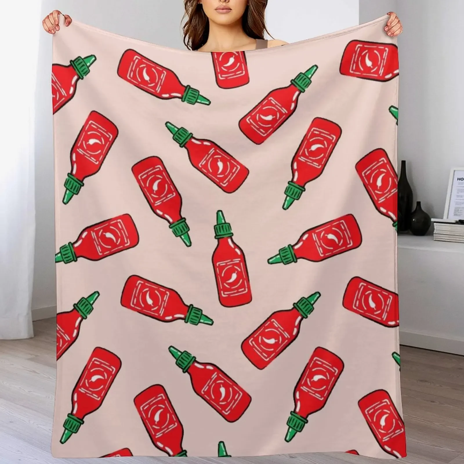

Sriracha sauce - pink - hot chili sauce Throw Blanket bed plaid warm for winter Loose Sleeping Bag Blankets