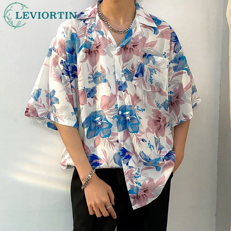 2025 Summer High Street Men's Short Sleeve Shirt Trend Loose Holiday Beach Floral Print Shirt Unisex Streetwear