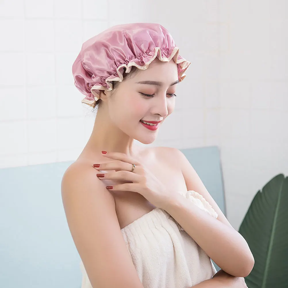 

5Pcs Double-layer Colorful Bath Thicken Waterproof Shower Durable Elastic Adult Bathing Hat ( + Pink + Grey + Blue)