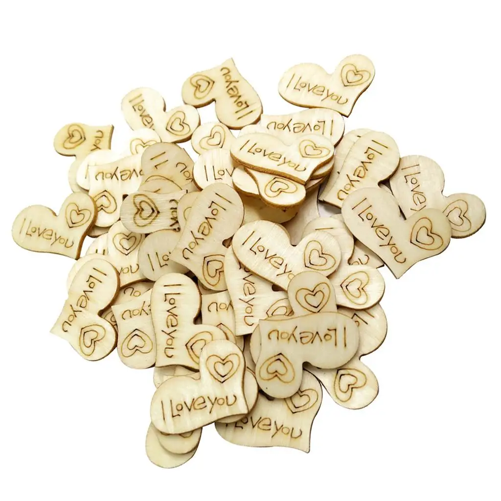 50 Pieces 28mm Wooden Hearts Table Confetti, Embellishments, Scatters, Invitations, Table Decor, Rustic Weddings and Day