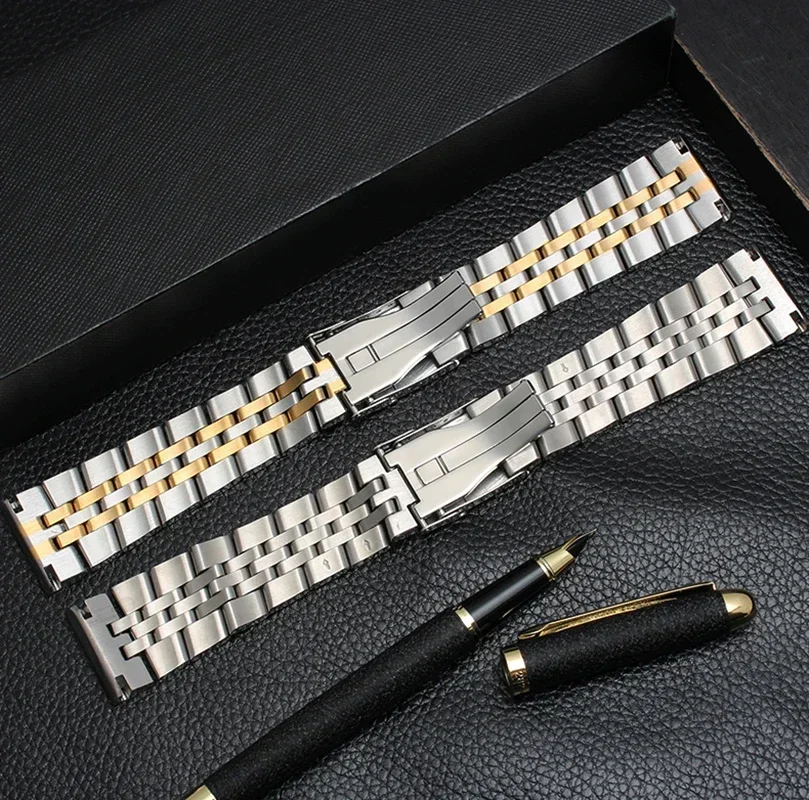 22mm 24mm High Quality Stainless Steel Watchband For Breitling Watch Strap Silver Gold Men Bracelet Push-Button Hidden Clasp