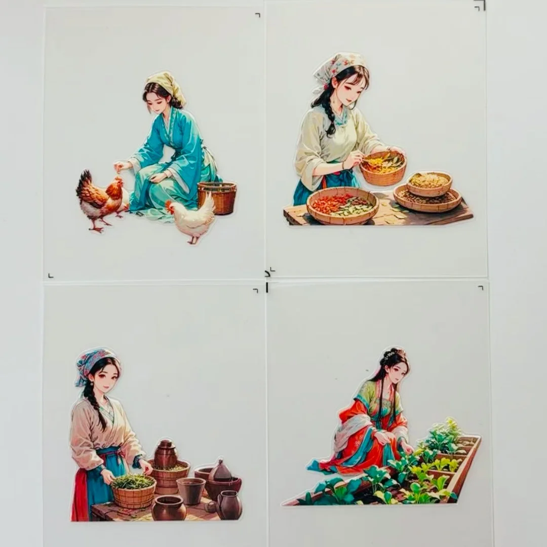 

12.8 New 2 Models, Flat Sticker DIY PET Antique Beautiful Woman Series, Mobile Phone Back Card Collage